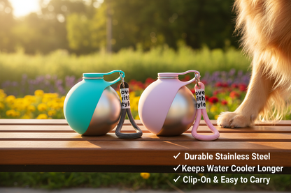 Teal & Pink Pet Water Bottles - Duo Lifestyle Shot